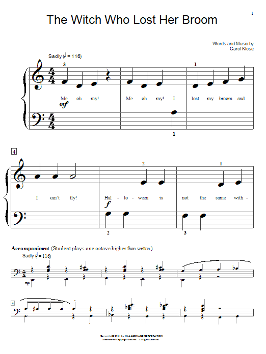 Carol Klose The Witch Who Lost Her Broom sheet music notes and chords. Download Printable PDF.