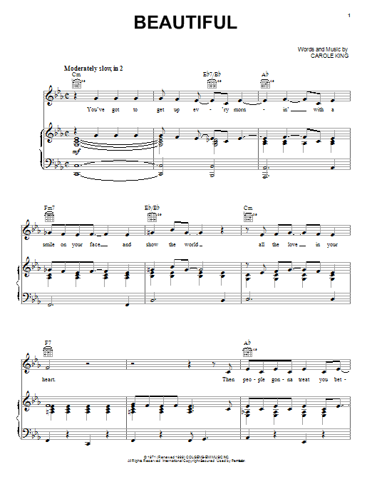 Carole King Beautiful sheet music notes and chords. Download Printable PDF.