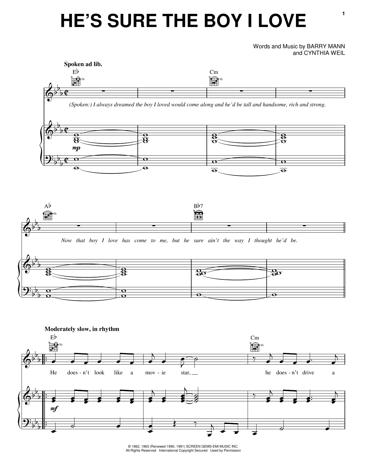 Carole King He's Sure The Boy I Love sheet music notes and chords. Download Printable PDF.