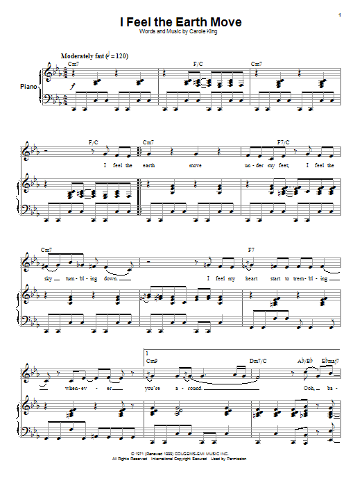 Carole King I Feel The Earth Move sheet music notes and chords. Download Printable PDF.