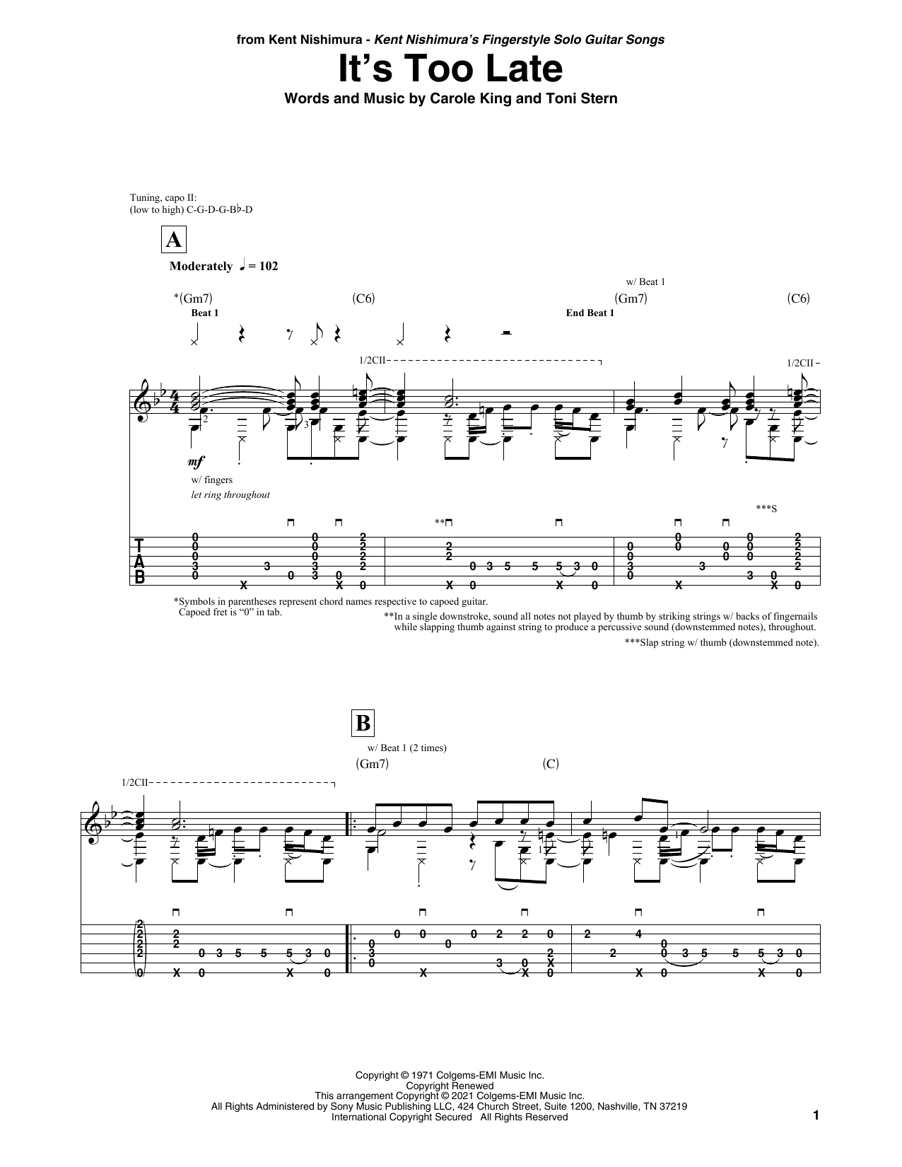 Carole King It's Too Late (arr. Kent Nishimura) sheet music notes and chords. Download Printable PDF.