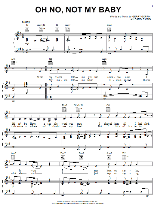 Learn to play Rod Stewart Oh No, Not My Baby sheet music for Piano, Vocal & Guitar Chords (Right-Hand Melody) in minutes. Price: 7.8900$ Rod Stewart Oh No, Not My Baby sheet music notes and chords arranged for Piano, Vocal & Guitar Chords (Right-Hand Melody)
