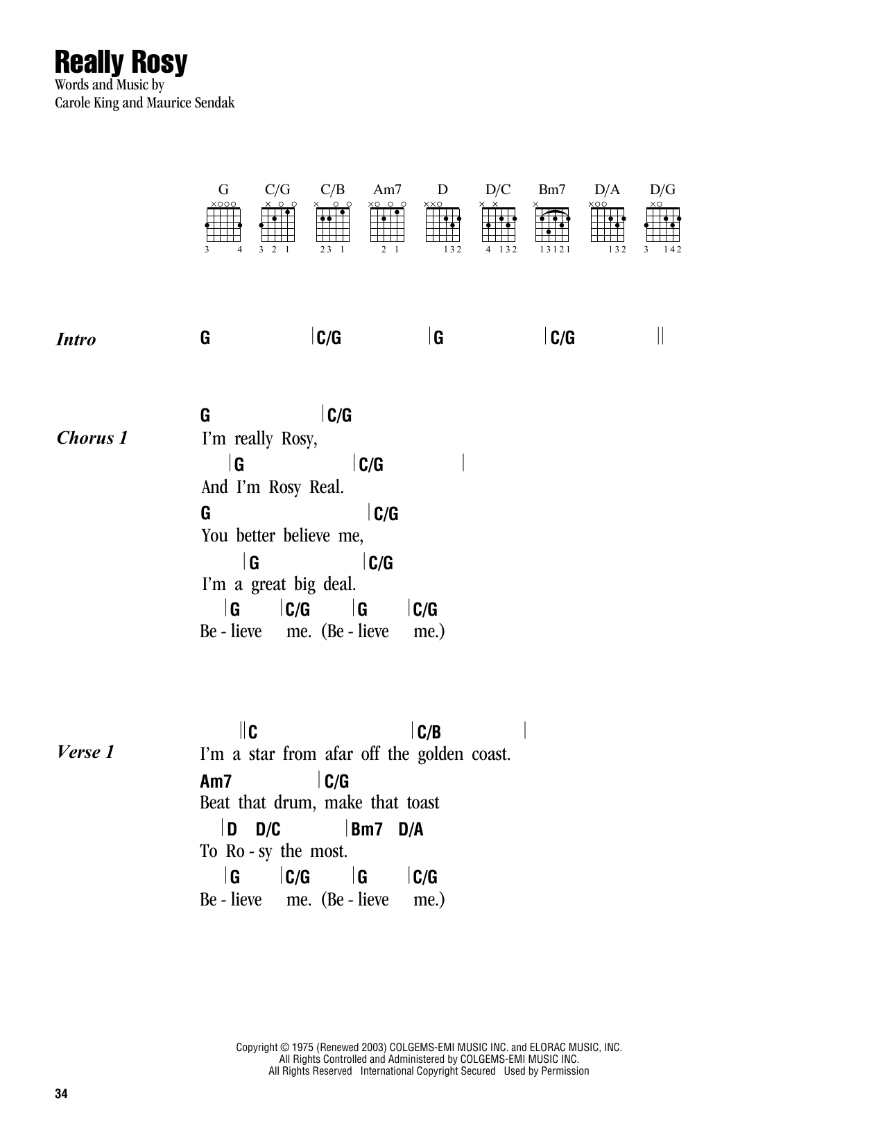 Carole King Really Rosy sheet music notes and chords. Download Printable PDF.