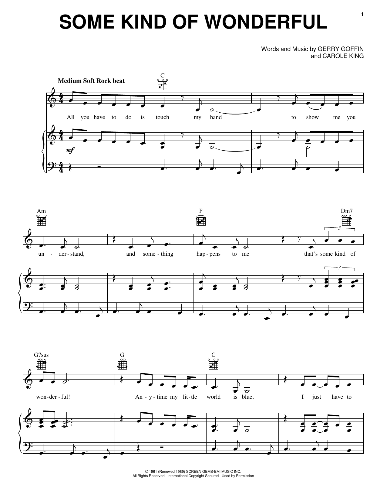 Carole King Some Kind Of Wonderful sheet music notes and chords. Download Printable PDF.