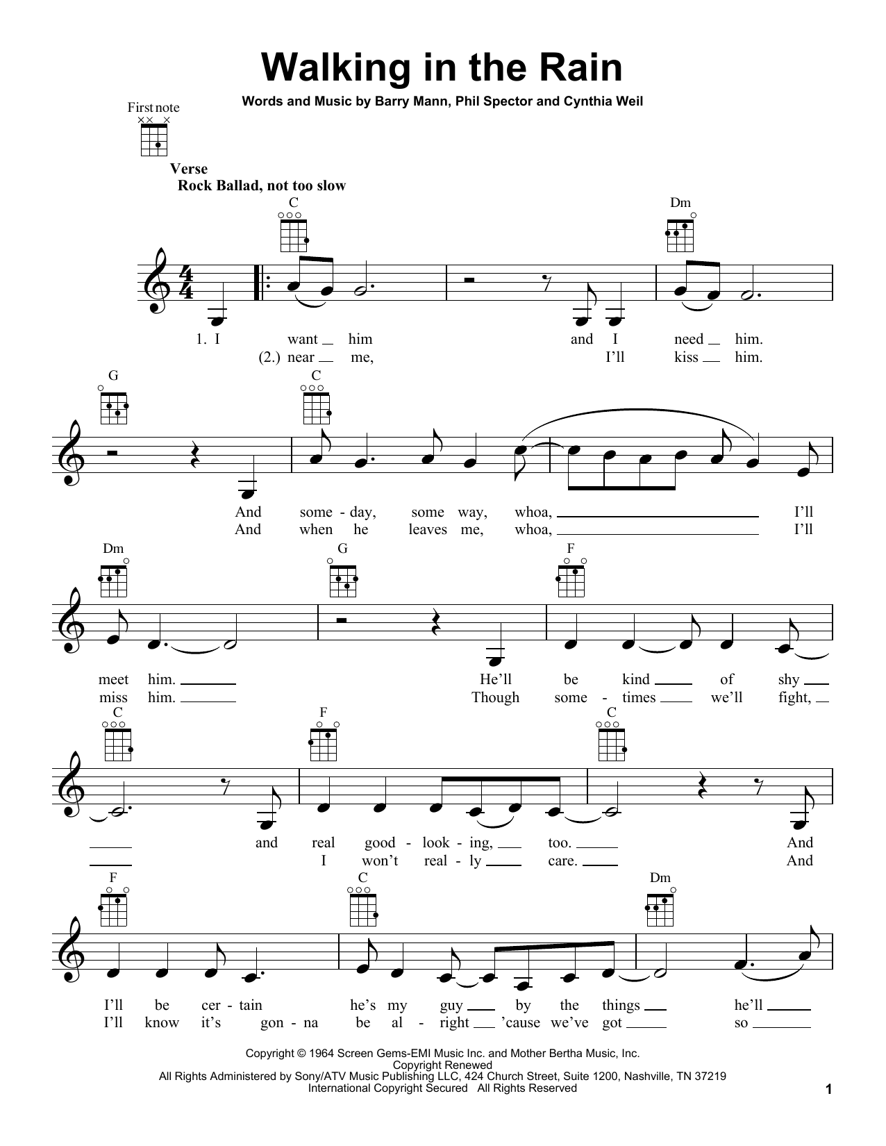 Learn to play Carole King Walking In The Rain sheet music for Ukulele in minutes. Price: 5.9900$ Carole King Walking In The Rain sheet music notes and chords arranged for Ukulele