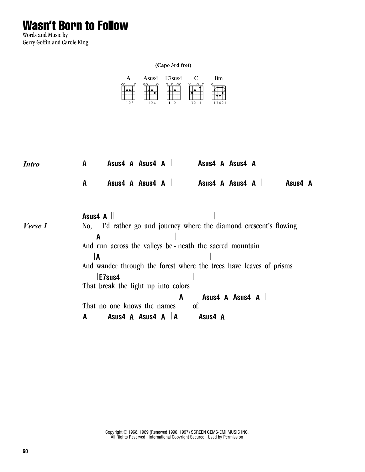 Carole King Wasn't Born To Follow sheet music notes and chords. Download Printable PDF.