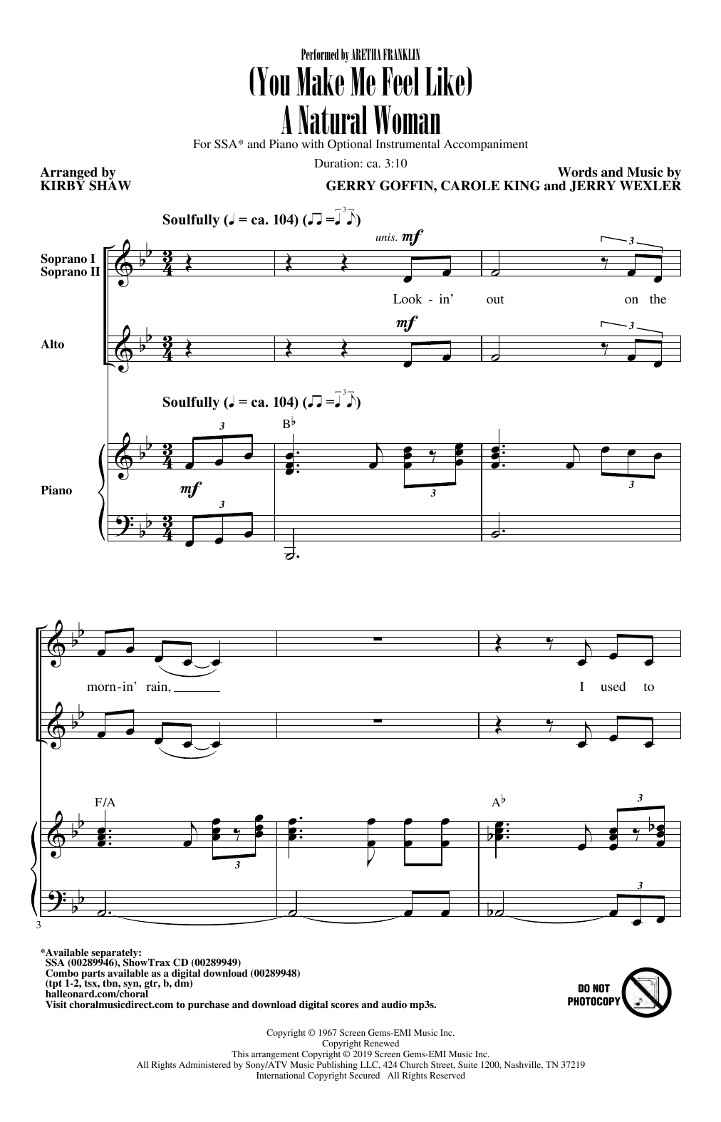 Carole King (You Make Me Feel Like) A Natural Woman (arr. Kirby Shaw) sheet music notes and chords. Download Printable PDF.