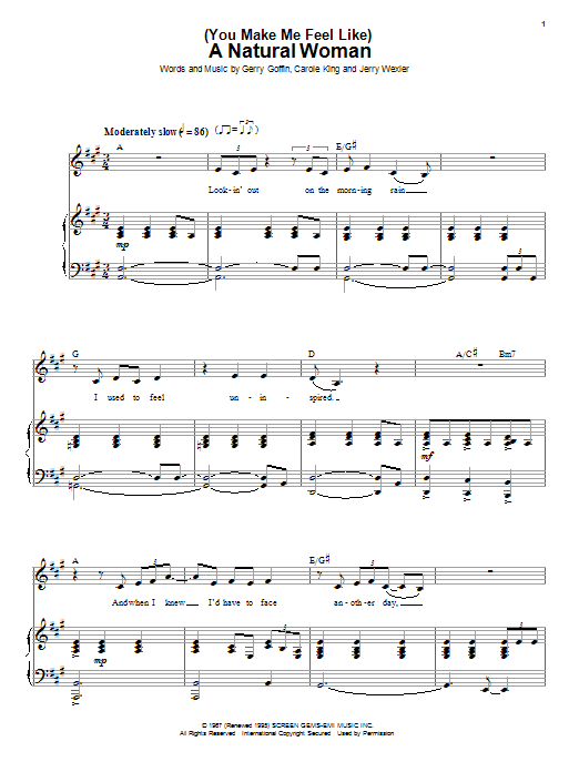 Carole King (You Make Me Feel Like) A Natural Woman sheet music notes and chords. Download Printable PDF.