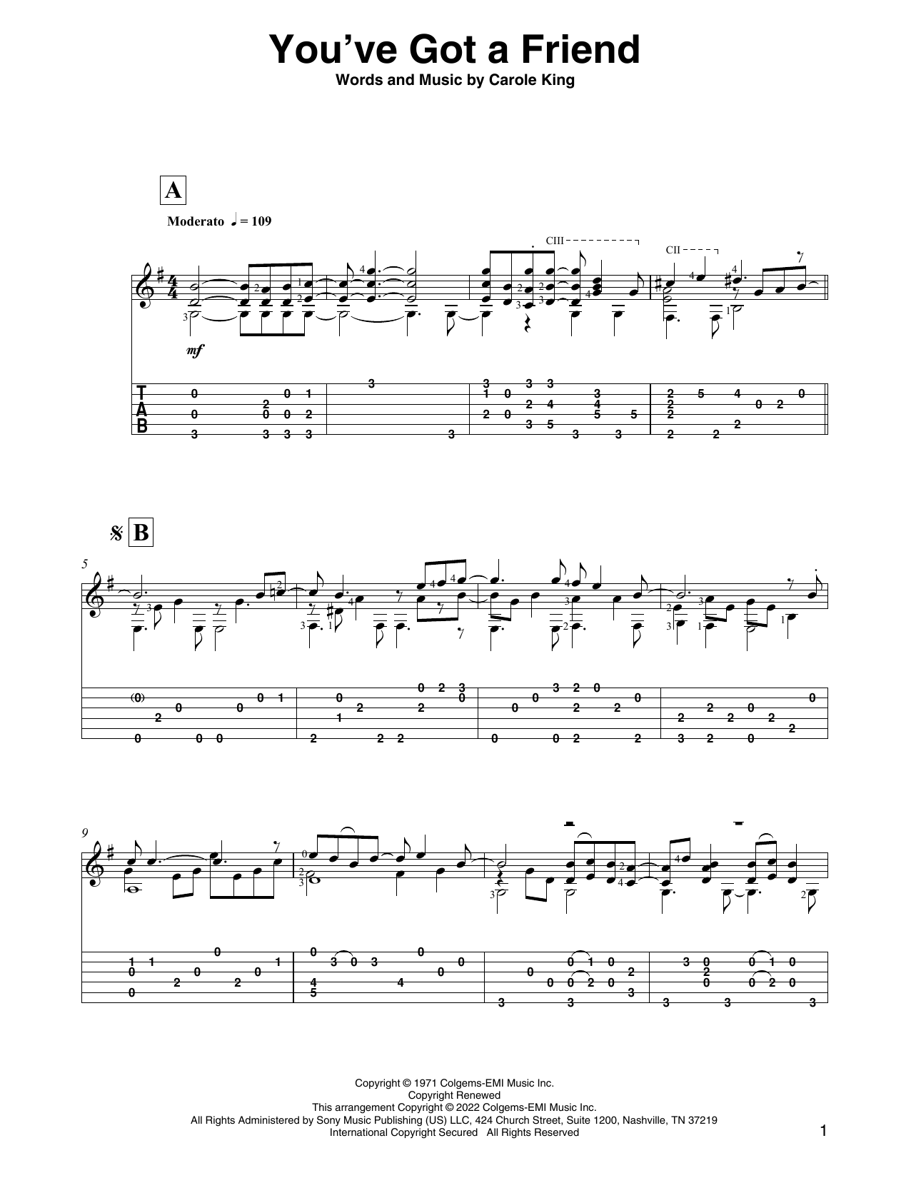 Carole King You've Got A Friend (arr. David Jaggs) sheet music notes and chords. Download Printable PDF.