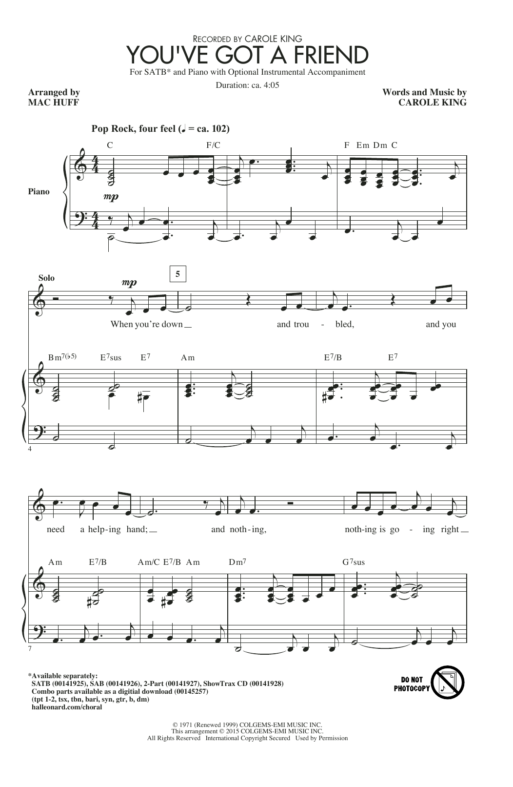 Carole King You've Got A Friend (arr. Mac Huff) sheet music notes and chords. Download Printable PDF.