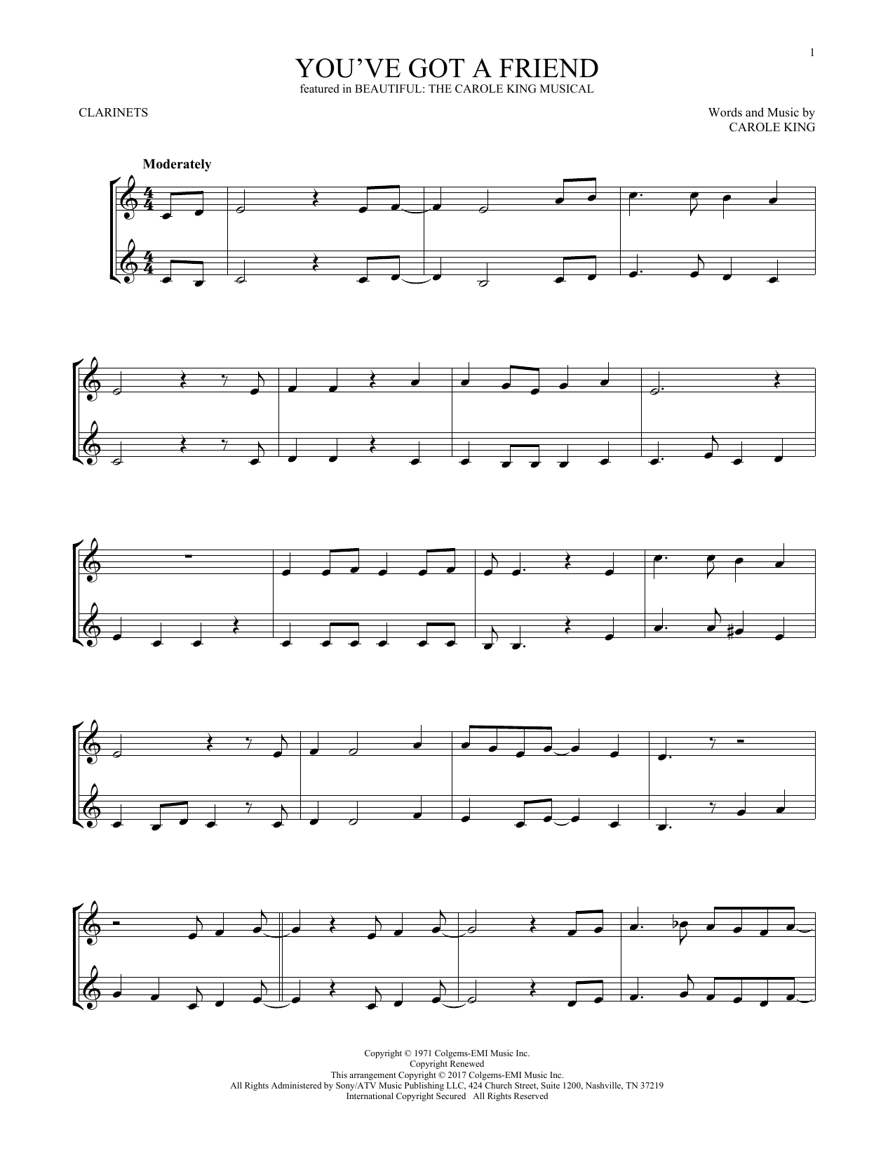 Carole King You've Got A Friend (from Beautiful: The Carole King Musical) sheet music notes and chords. Download Printable PDF.