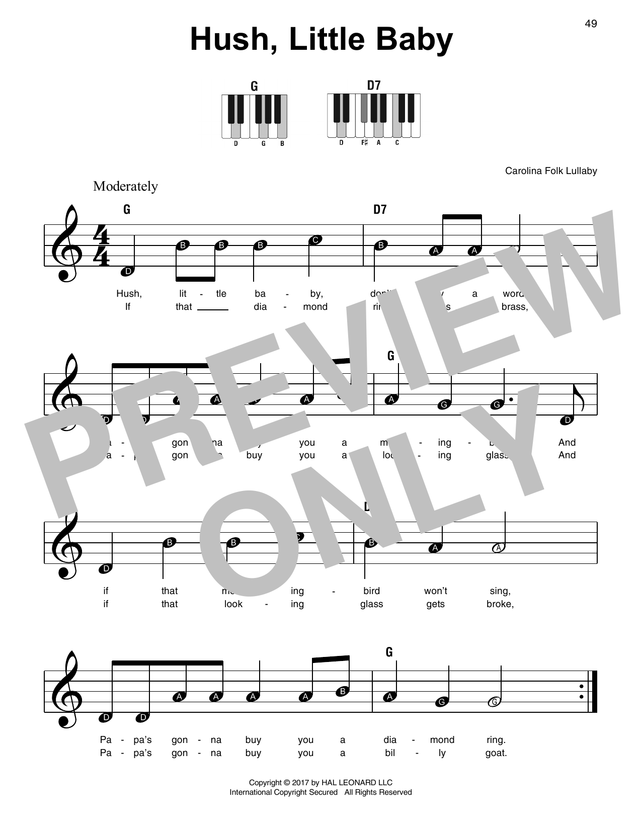 Traditional Hush, Little Baby sheet music notes and chords. Download Printable PDF.