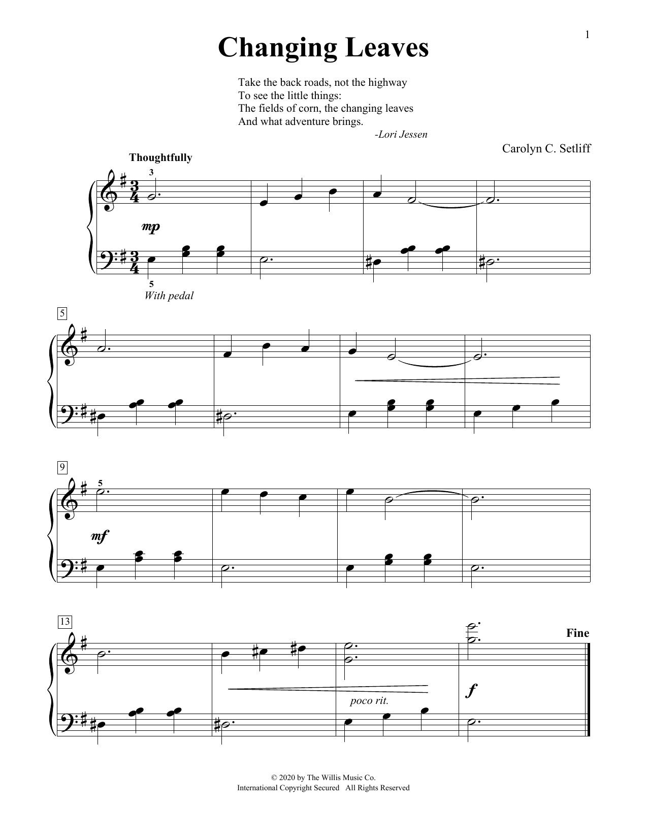 Carolyn C. Setliff Changing Leaves sheet music notes and chords. Download Printable PDF.