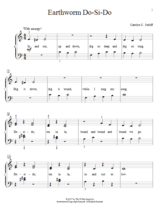 Learn to play Carolyn C. Setliff Earthworm Do-Si-Do sheet music for Educational Piano in minutes. Price: 6.9900$ Carolyn C. Setliff Earthworm Do-Si-Do sheet music notes and chords arranged for Educational Piano