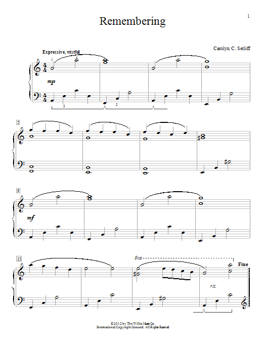 Learn to play Carolyn C. Setliff Remembering sheet music for Educational Piano in minutes. Price: 6.9900$ Carolyn C. Setliff Remembering sheet music notes and chords arranged for Educational Piano
