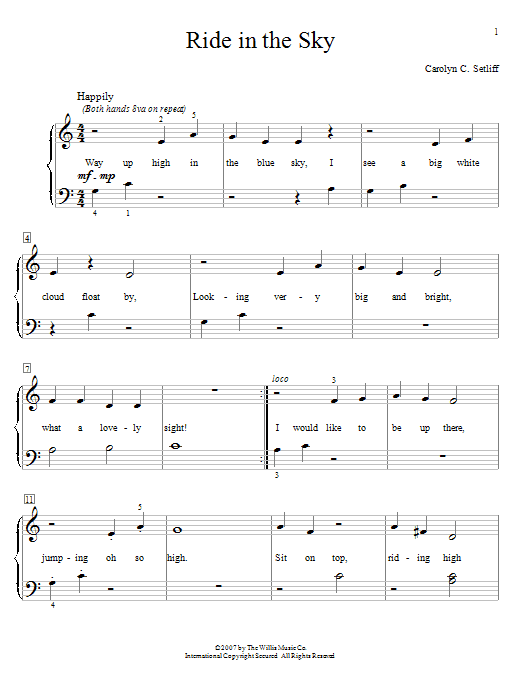 Learn to play Carolyn C. Setliff Ride In The Sky sheet music for Educational Piano in minutes. Price: 6.9900$ Carolyn C. Setliff Ride In The Sky sheet music notes and chords arranged for Educational Piano