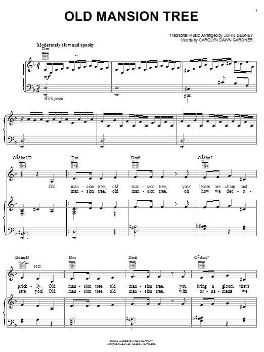 Carolyn Dawn Gardner Old Mansion Tree sheet music notes and chords arranged for Piano, Vocal & Guitar Chords (Right-Hand Melody)