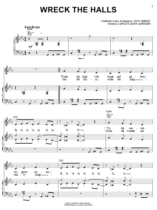 Carolyn Dawn Gardner Wreck The Halls sheet music notes and chords arranged for Piano, Vocal & Guitar Chords (Right-Hand Melody)