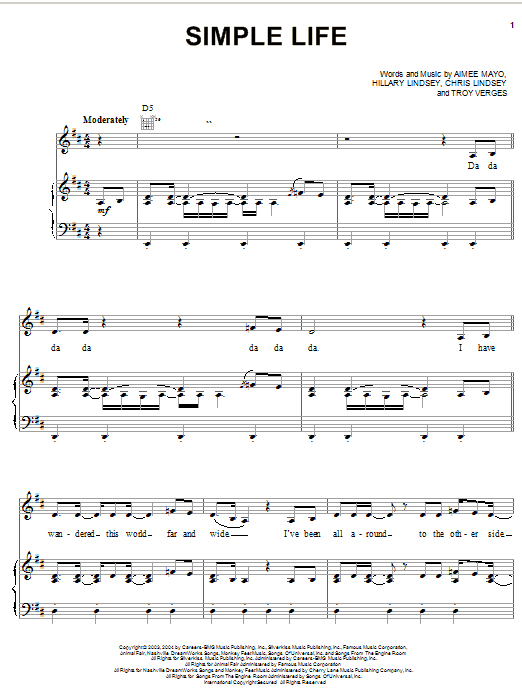Carolyn Dawn Johnson Simple Life sheet music notes and chords arranged for Piano, Vocal & Guitar Chords (Right-Hand Melody)