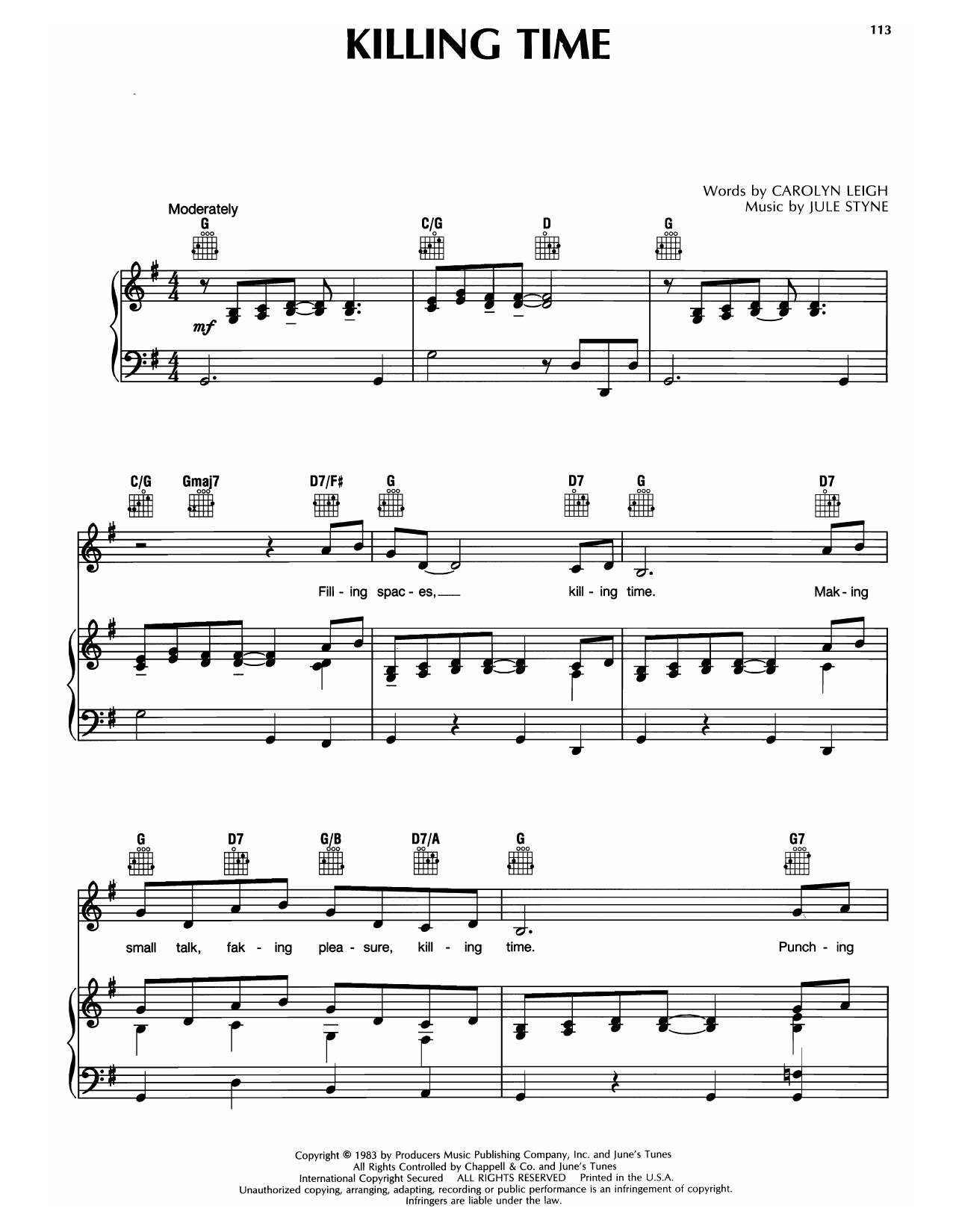 Carolyn Leigh & Jule Styne Killing Time sheet music notes and chords. Download Printable PDF.