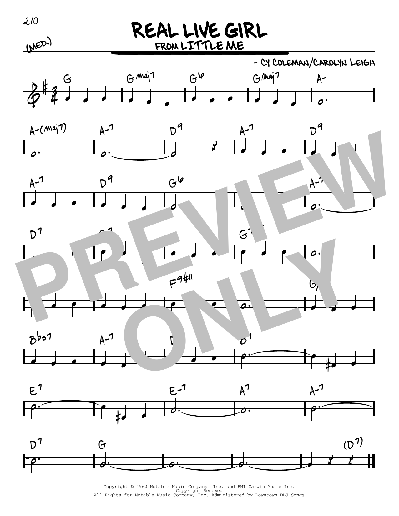 Carolyn Leigh Real Live Girl sheet music notes and chords arranged for Real Book – Melody & Chords