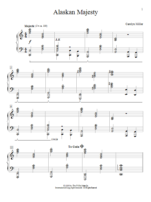 Learn to play Carolyn Miller Alaskan Majesty sheet music for Educational Piano in minutes. Price: 6.9900$ Carolyn Miller Alaskan Majesty sheet music notes and chords arranged for Educational Piano