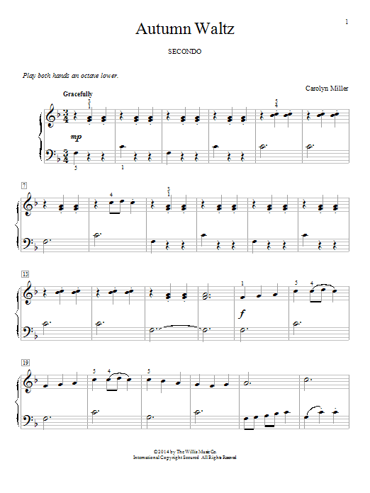 Learn to play Carolyn Miller Autumn Waltz sheet music for Piano Duet in minutes. Price: 7.8900$ Carolyn Miller Autumn Waltz sheet music notes and chords arranged for Piano Duet