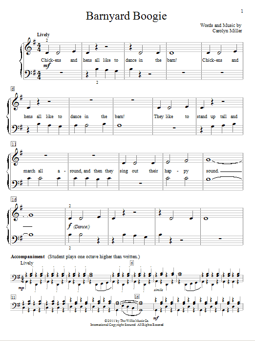 Learn to play Carolyn Miller Barnyard Boogie sheet music for Educational Piano in minutes. Price: 6.9900$ Carolyn Miller Barnyard Boogie sheet music notes and chords arranged for Educational Piano