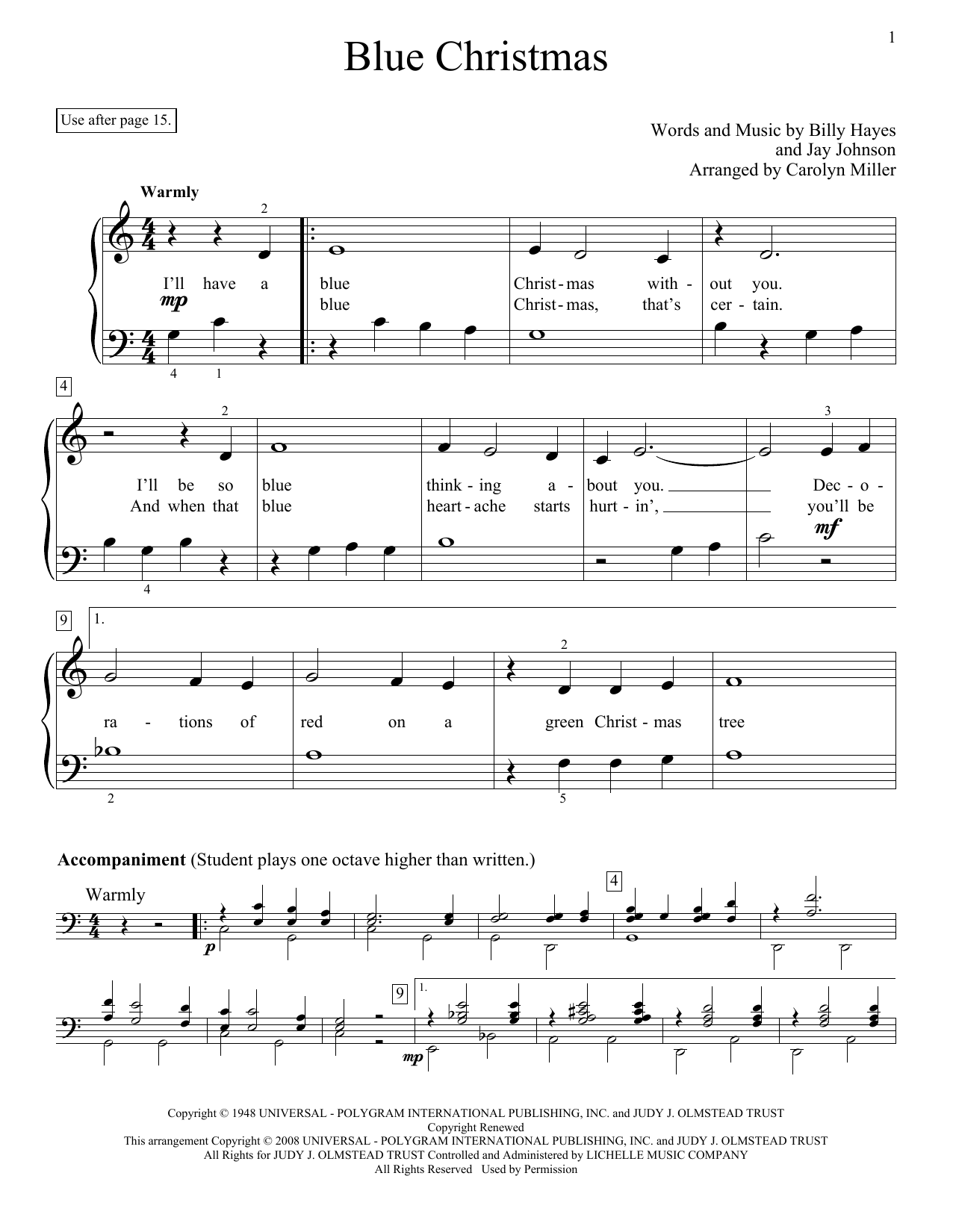 Carolyn Miller Blue Christmas sheet music notes and chords. Download Printable PDF.