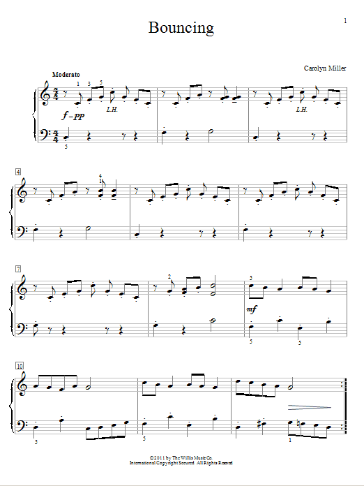 Learn to play Carolyn Miller Bouncing sheet music for Educational Piano in minutes. Price: 6.9900$ Carolyn Miller Bouncing sheet music notes and chords arranged for Educational Piano