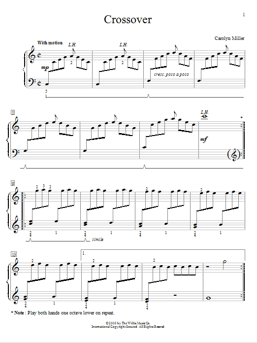 Learn to play Carolyn Miller Cross Over sheet music for Educational Piano in minutes. Price: 6.9900$ Carolyn Miller Cross Over sheet music notes and chords arranged for Educational Piano