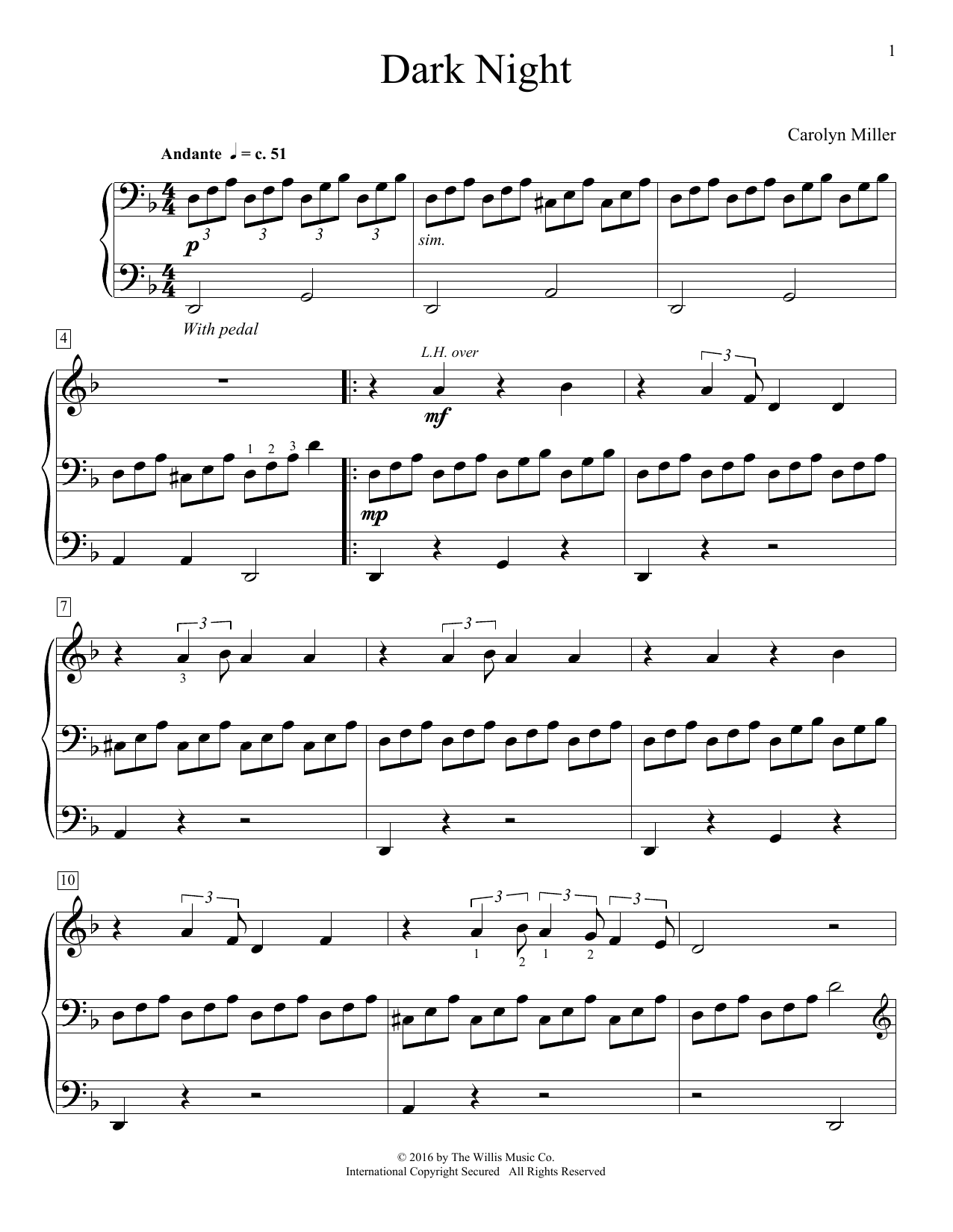 Learn to play Carolyn Miller Dark Night sheet music for Educational Piano in minutes. Price: 6.9900$ Carolyn Miller Dark Night sheet music notes and chords arranged for Educational Piano