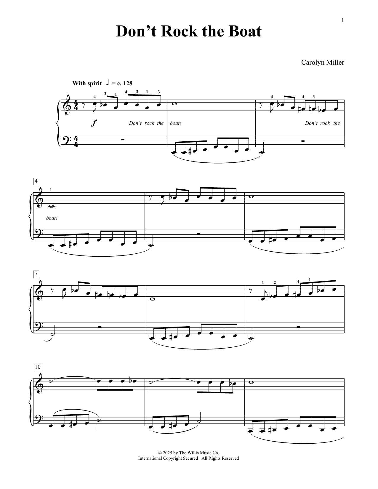 Carolyn Miller Don't Rock The Boat sheet music notes and chords arranged for Educational Piano