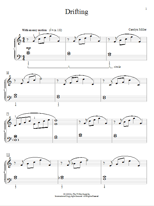 Learn to play Carolyn Miller Drifting sheet music for Educational Piano in minutes. Price: 6.9900$ Carolyn Miller Drifting sheet music notes and chords arranged for Educational Piano