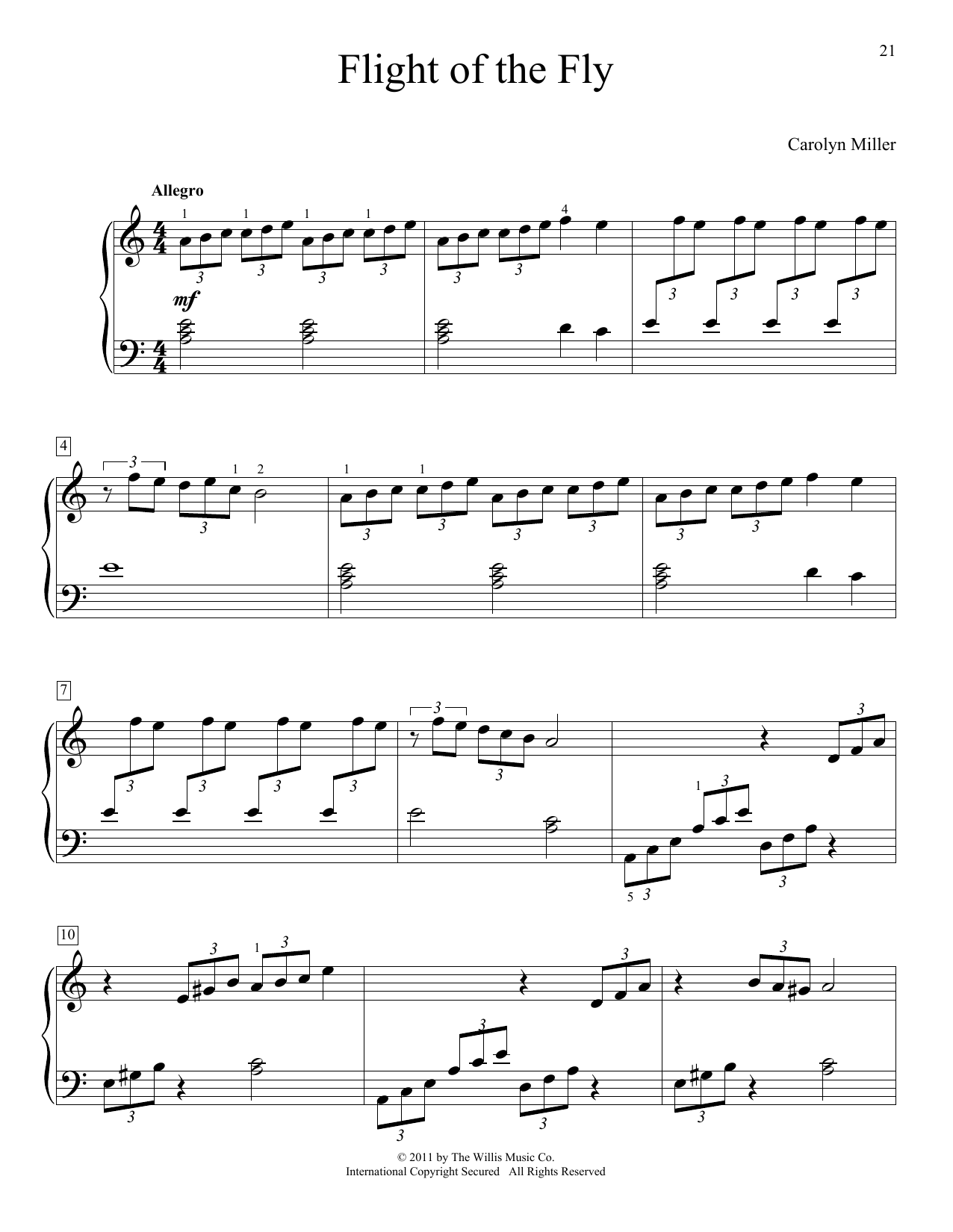 Learn to play Carolyn Miller Flight Of The Fly sheet music for Educational Piano in minutes. Price: 6.9900$ Carolyn Miller Flight Of The Fly sheet music notes and chords arranged for Educational Piano