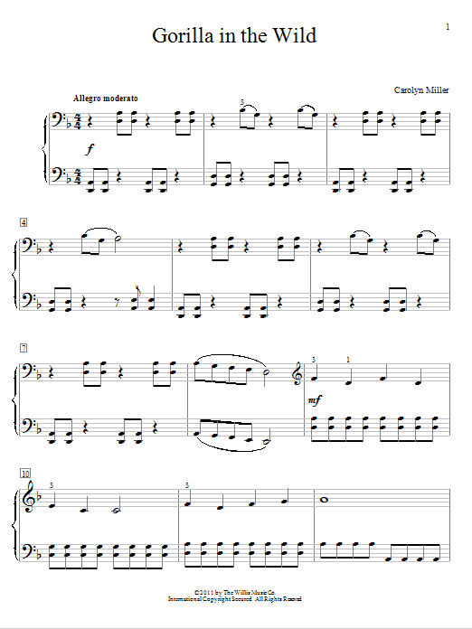 Learn to play Carolyn Miller Gorilla In The Wild sheet music for Educational Piano in minutes. Price: 6.9900$ Carolyn Miller Gorilla In The Wild sheet music notes and chords arranged for Educational Piano