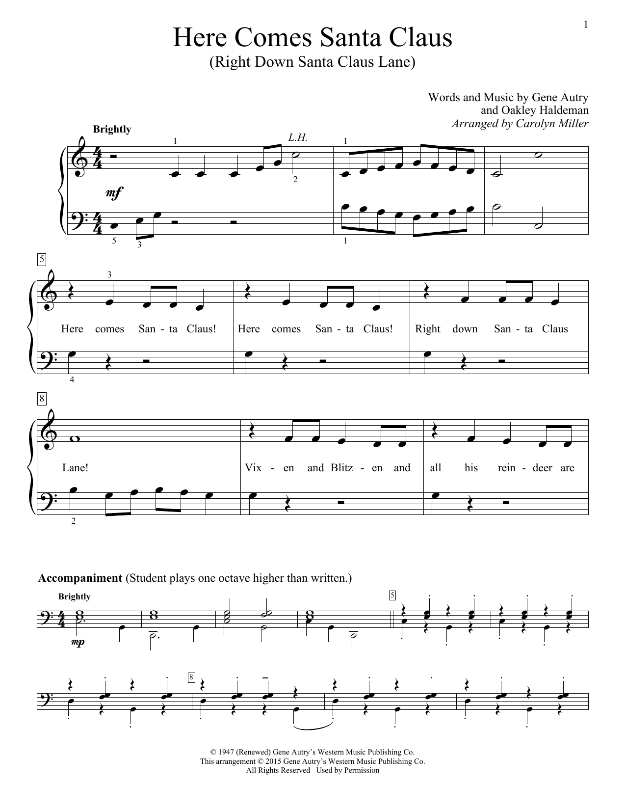 Carpenters Here Comes Santa Claus (Right Down Santa Claus Lane) sheet music notes and chords. Download Printable PDF.