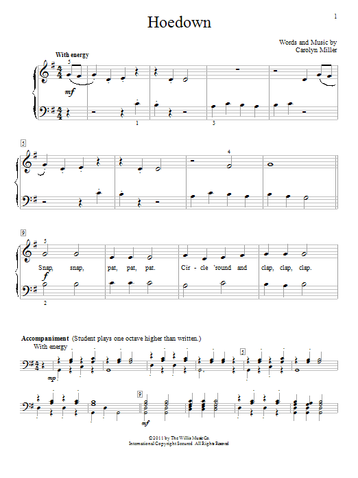 Learn to play Carolyn Miller Hoedown sheet music for Educational Piano in minutes. Price: 6.9900$ Carolyn Miller Hoedown sheet music notes and chords arranged for Educational Piano