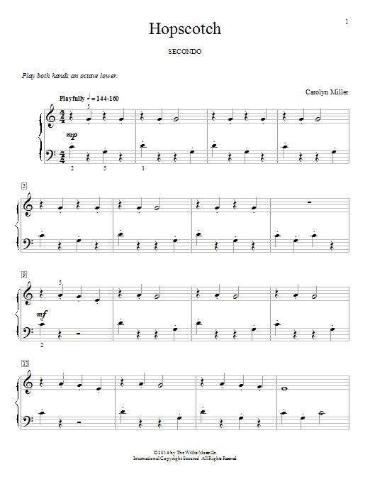 Learn to play Carolyn Miller Hopscotch sheet music for Piano Duet in minutes. Price: 7.8900$ Carolyn Miller Hopscotch sheet music notes and chords arranged for Piano Duet