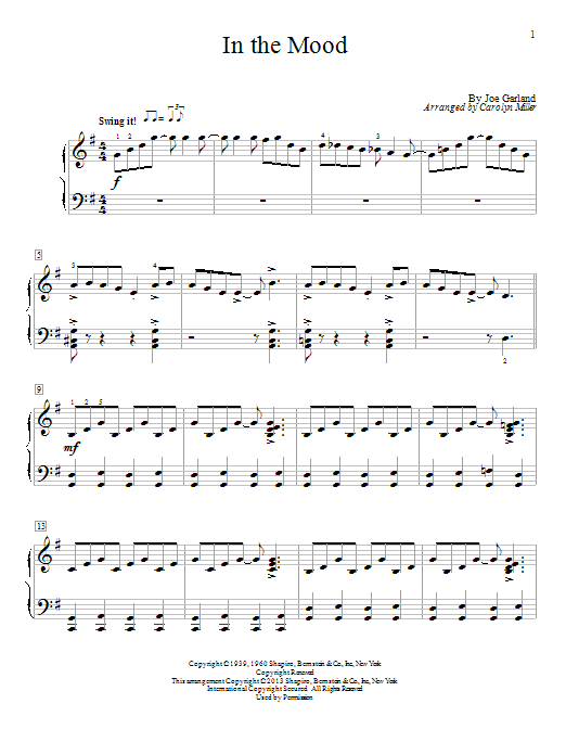 Learn to play Carolyn Miller In The Mood sheet music for Educational Piano in minutes. Price: 6.9900$ Carolyn Miller In The Mood sheet music notes and chords arranged for Educational Piano