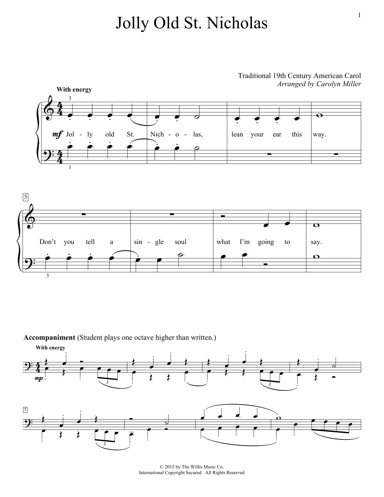 Christmas Carol Jolly Old St. Nicholas sheet music notes and chords. Download Printable PDF.