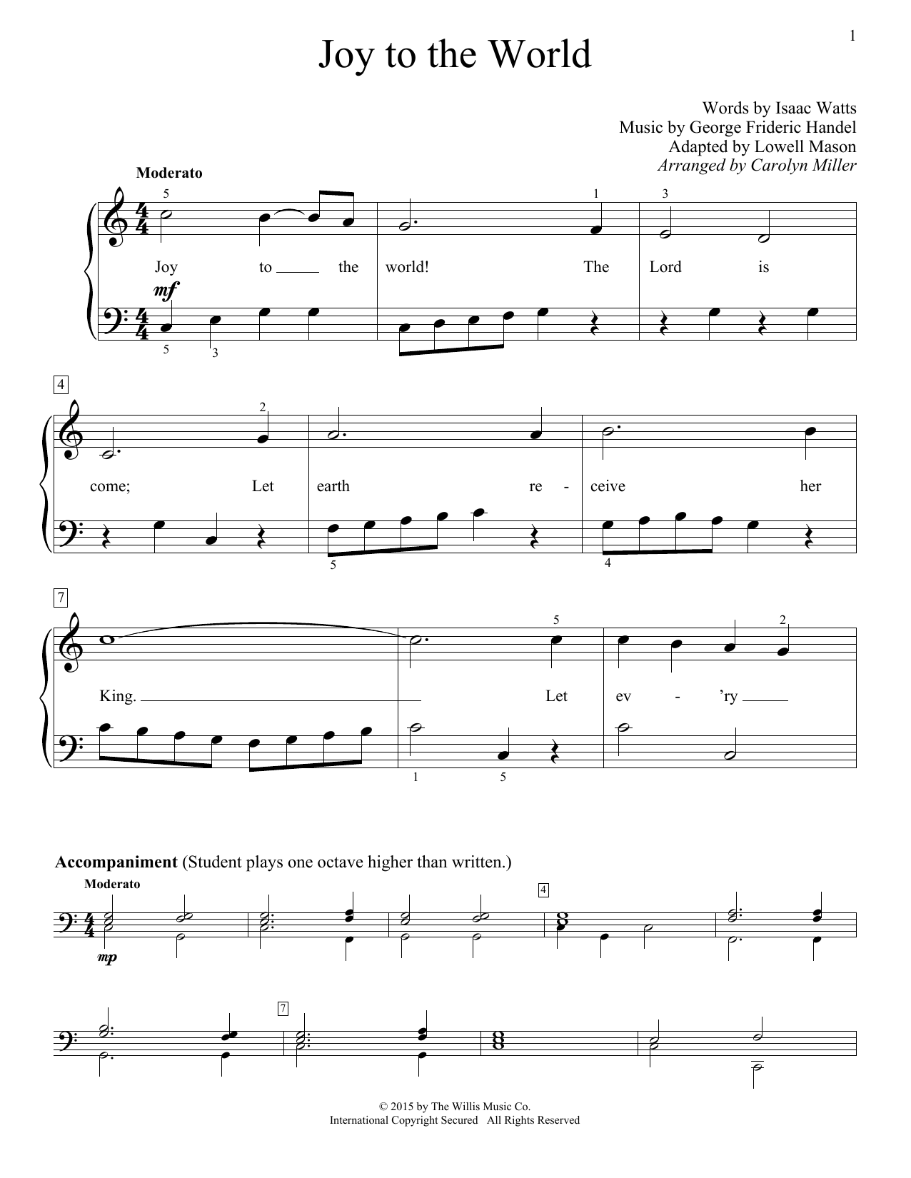 Christmas Carol Joy To The World sheet music notes and chords. Download Printable PDF.