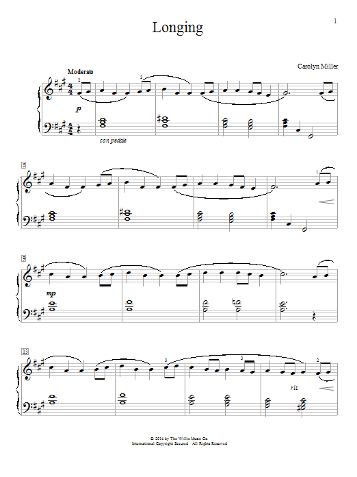 Learn to play Carolyn Miller Longing sheet music for Educational Piano in minutes. Price: 6.9900$ Carolyn Miller Longing sheet music notes and chords arranged for Educational Piano