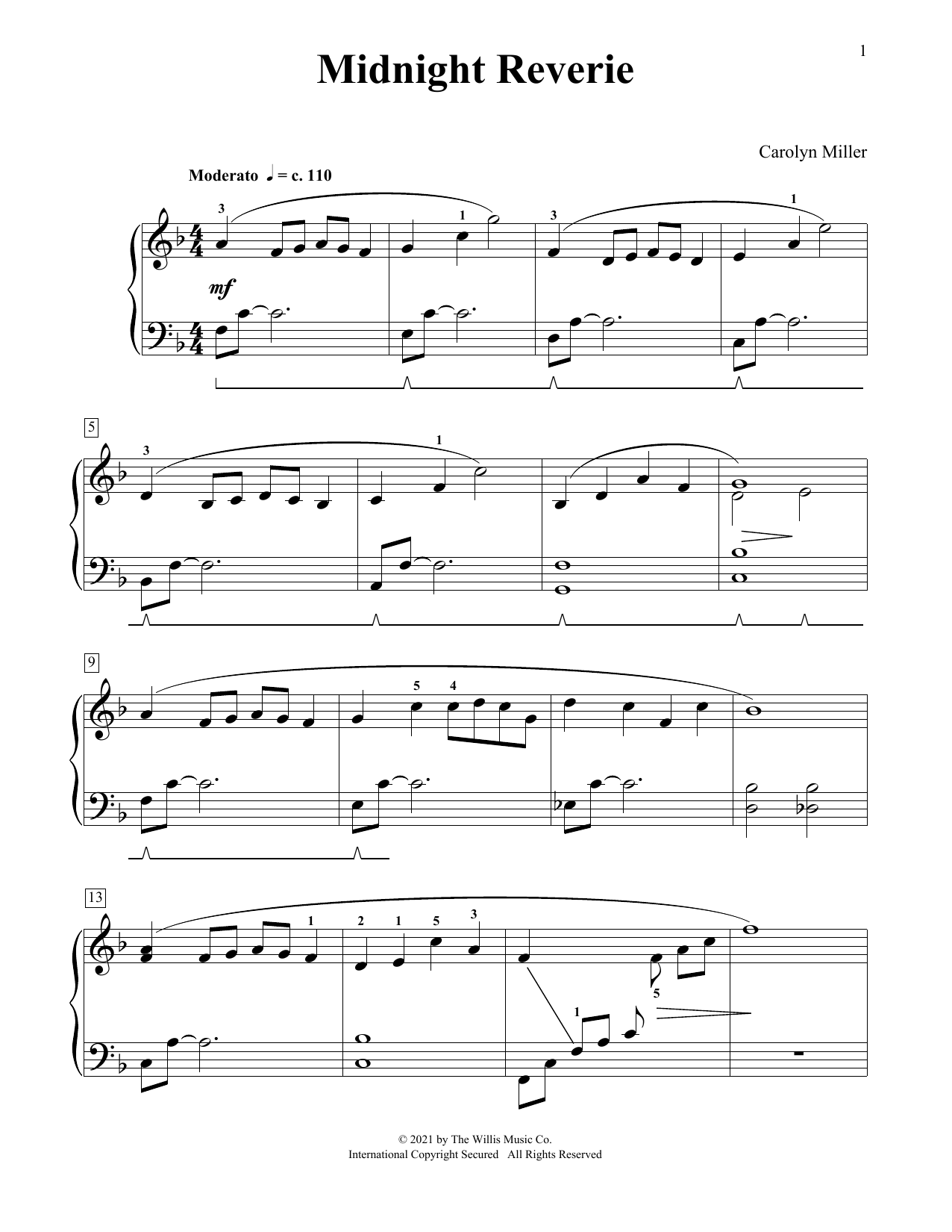 Carolyn Miller Midnight Reverie sheet music notes and chords. Download Printable PDF.