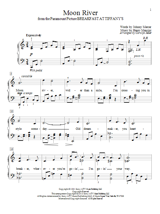 Carolyn Miller Moon River sheet music notes and chords. Download Printable PDF.