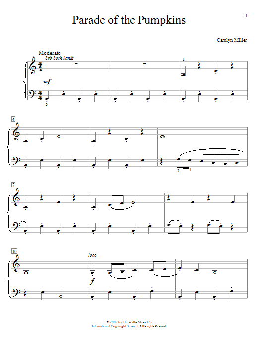 Learn to play Carolyn Miller Parade Of The Pumpkins sheet music for Educational Piano in minutes. Price: 6.9900$ Carolyn Miller Parade Of The Pumpkins sheet music notes and chords arranged for Educational Piano