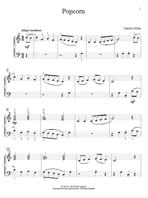 Carolyn Miller Popcorn sheet music notes and chords arranged for Educational Piano