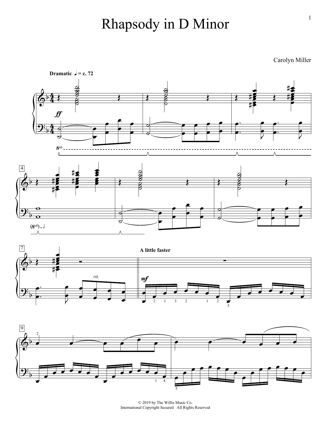 Carolyn Miller Rhapsody In D Minor sheet music notes and chords. Download Printable PDF.