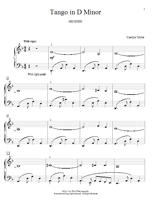 Carolyn Miller Tango In D Minor sheet music notes and chords arranged for Piano Duet