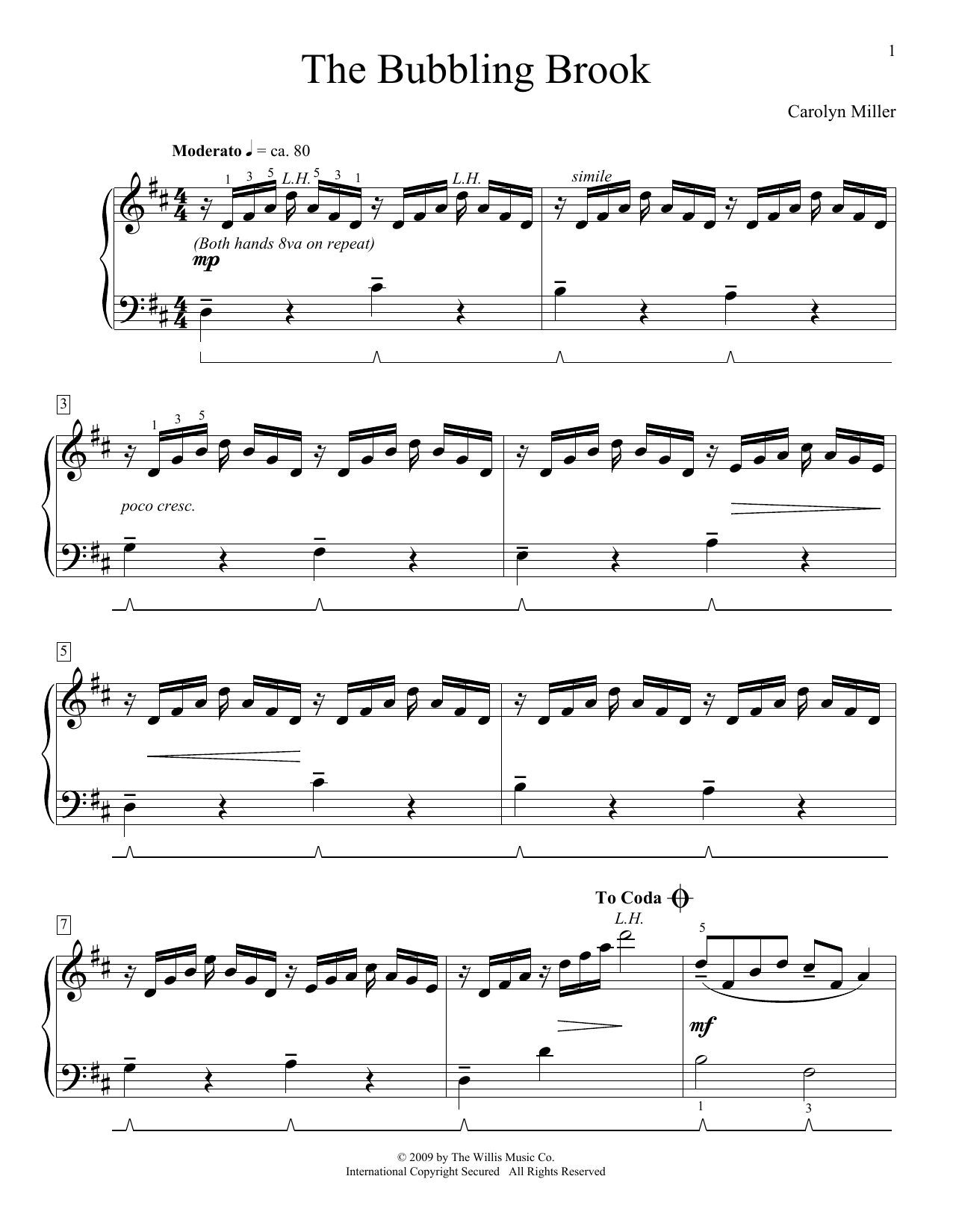 Learn to play Carolyn Miller The Bubbling Brook sheet music for Educational Piano in minutes. Price: 6.9900$ Carolyn Miller The Bubbling Brook sheet music notes and chords arranged for Educational Piano